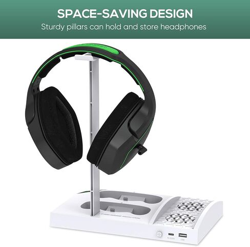 محطة مروحة تبريد FASTSNAIL لأجهزة Xbox Series S - حزمة بطارية قابلة لإعادة الشحن بقدرة 1400 مللي أمبير في الساعة وقاعدة شحن وحدة تحكم مزدوجة، حامل تبريد عالي السرعة مع حامل سماعة رأس متوافق مع وحدة تحكم Xbox Series S in Kuwait