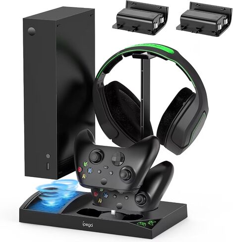 FASTSNAIL Cooling Fan Station for Xbox Series S - 1400mAh Rechargeable Battery Pack & Dual Controller Charging Dock, High Speed Cooler Stand with Headset Holder Compatible with Xbox Series S Console in Saudi Arabia