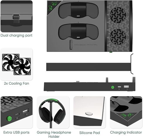 FASTSNAIL Cooling Fan Station for Xbox Series S - 1400mAh Rechargeable Battery Pack & Dual Controller Charging Dock, High Speed Cooler Stand with Headset Holder Compatible with Xbox Series S Console in Saudi Arabia