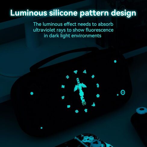 حقيبة حمل من السيليكون المضيئة من WISHAVEN متوافقة مع حافظة Nintendo Switch/Switch OLED مع قبضة مريحة - حقيبة حمل رفيعة محمولة للسفر، ملحقات مفاتيح التخزين (الآثار المفقودة) in Kuwait