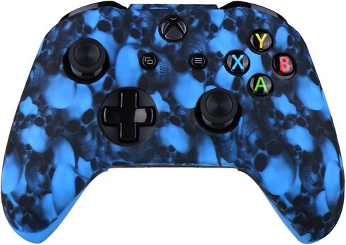 YoRHa Water Transfer Printing Skull Silicone Cover Skin Case for Microsoft Xbox One X & Xbox One S Controller x 1(Blue) with PRO Thumb Grips x 8 in Saudi Arabia