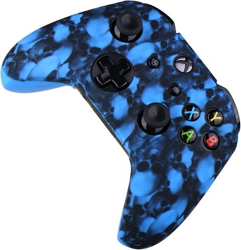 YoRHa Water Transfer Printing Skull Silicone Cover Skin Case for Microsoft Xbox One X & Xbox One S Controller x 1(Blue) with PRO Thumb Grips x 8 in Saudi Arabia
