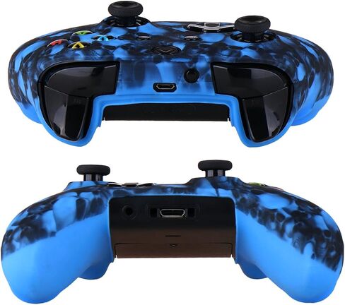 YoRHa Water Transfer Printing Skull Silicone Cover Skin Case for Microsoft Xbox One X & Xbox One S Controller x 1(Blue) with PRO Thumb Grips x 8 in Saudi Arabia