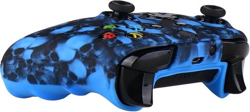 YoRHa Water Transfer Printing Skull Silicone Cover Skin Case for Microsoft Xbox One X & Xbox One S Controller x 1(Blue) with PRO Thumb Grips x 8 in Saudi Arabia