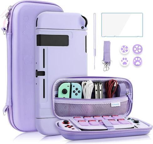 فانبل حزمة حافظة لملحقات نينتندو سويتش، حقيبة حمل لجهاز سويتش وجوي كون مع غطاء واقي ناعم من البولي يوريثين الحراري وواقي شاشة، 4 مقابض ابهام، حزام كتف - ارجواني in Kuwait