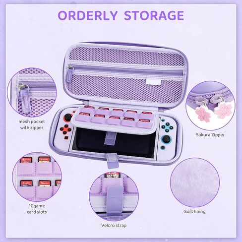 فانبل حزمة حافظة لملحقات نينتندو سويتش، حقيبة حمل لجهاز سويتش وجوي كون مع غطاء واقي ناعم من البولي يوريثين الحراري وواقي شاشة، 4 مقابض ابهام، حزام كتف - ارجواني in Kuwait