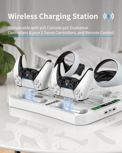 AOLION [5 in 1] PSVR 2 Charging Station with Cooling Fan and PSVR2 Stand, PS VR2 Accessories Included PS5 VR2 Charging Display Stand for Playstation VR2 with Headset and Storage Holder in Kuwait