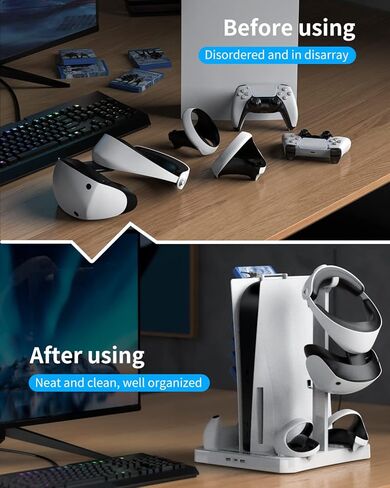 AOLION [5 in 1] PSVR 2 Charging Station with Cooling Fan and PSVR2 Stand, PS VR2 Accessories Included PS5 VR2 Charging Display Stand for Playstation VR2 with Headset and Storage Holder in Kuwait