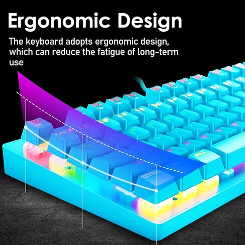 Mechanical Gaming Keyboard Blue Switch Mini 82 Keys Wired Rainbow LED Backlit Keyboard,Lightweight Gaming Mouse 6400DPI Honeycomb Optical,Gaming Mouse Pad for Gamers and Typists(Blue) in Kuwait