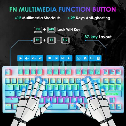 Mechanical Gaming Keyboard Blue Switch Mini 82 Keys Wired Rainbow LED Backlit Keyboard,Lightweight Gaming Mouse 6400DPI Honeycomb Optical,Gaming Mouse Pad for Gamers and Typists(Blue) in Kuwait