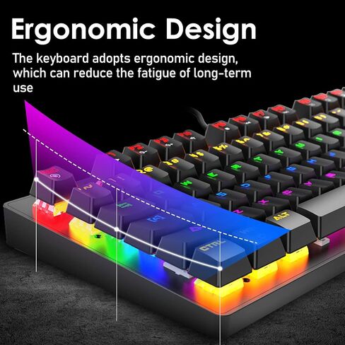 Mechanical Gaming Keyboard Blue Switch Mini 82 Keys Wired Rainbow LED Backlit Keyboard,Lightweight Gaming Mouse 6400DPI Honeycomb Optical,Gaming Mouse Pad for Gamers and Typists(Blue) in Kuwait