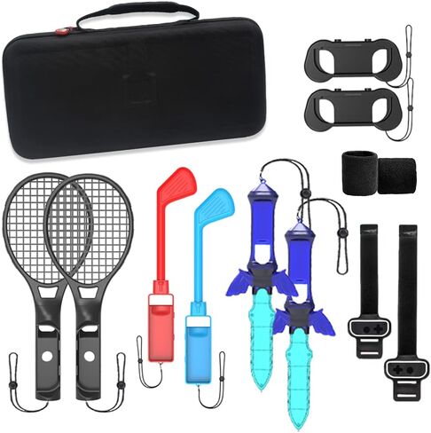 for Nintendo Switch Sports 13in1 Games Accessories Bundle Kit, for Mario Golf Clubs / Tennis Games Party wtih Portable Hand Bag, Soccer Leg Strap / Racket, Family / Children / Adult Gift Kit in Kuwait