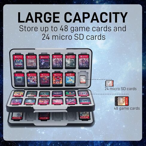 RHOTALL Game Card Case for Nintendo Switch/OLED/Lite/2 , Storage Card Box with 48 Game Cards Cartridge and 24 SD Cards Slots, Switch Games Holder with Magnetic Design - Starry sky in Saudi Arabia