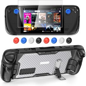 Protective Case for Steam Deck with Built-in Adjustable Kickstand, Upgraded Soft TPU Cover Case with Screen Protector & 8 Thumb Grips for Steam Deck Accessories, Anti-Scratch and Shock-Absorption in Kuwait