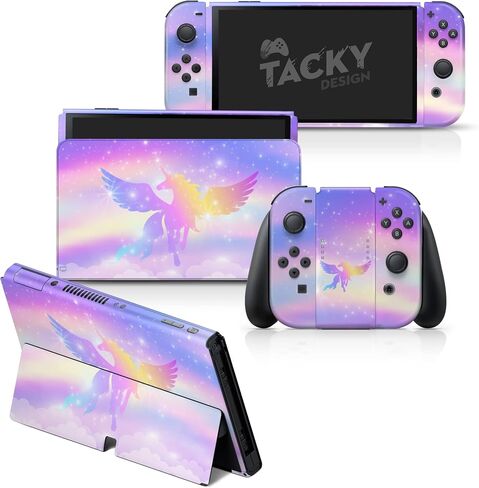 Tacky Design Unicorn Skin Compatible with Nintendo Switch OLED Skin Anime Vinyl 3M Pink Nintendo Switch OLED Stickers Set - Switch OLED Skin for Console, Dock, Joy Con - Decal Full Wrap in Saudi Arabia