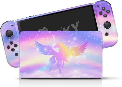 Tacky Design Unicorn Skin Compatible with Nintendo Switch OLED Skin Anime Vinyl 3M Pink Nintendo Switch OLED Stickers Set - Switch OLED Skin for Console, Dock, Joy Con - Decal Full Wrap in Saudi Arabia