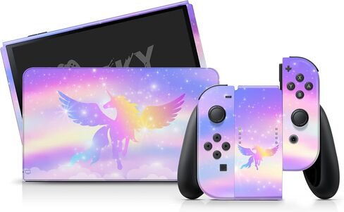 Tacky Design Unicorn Skin Compatible with Nintendo Switch OLED Skin Anime Vinyl 3M Pink Nintendo Switch OLED Stickers Set - Switch OLED Skin for Console, Dock, Joy Con - Decal Full Wrap in Saudi Arabia