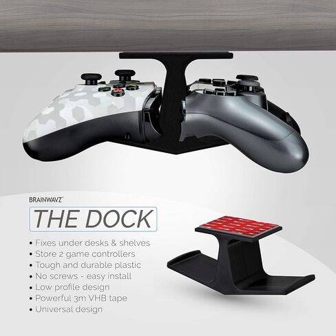 BRAINWAVZ [EOL] The Dock - حامل وحدة تحكم الألعاب المزدوجة أسفل حامل المكتب لأجهزة Xbox Series X وOne وPS5 وPS4 وSwitch وStreelseries ولوحة ألعاب الكمبيوتر والمزيد، بدون براغي، سهل التركيب، أسود [EOL] in Saudi Arabia