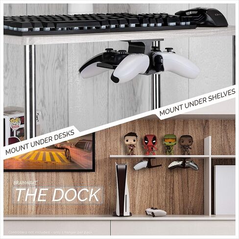 BRAINWAVZ [EOL] The Dock - حامل وحدة تحكم الألعاب المزدوجة أسفل حامل المكتب لأجهزة Xbox Series X وOne وPS5 وPS4 وSwitch وStreelseries ولوحة ألعاب الكمبيوتر والمزيد، بدون براغي، سهل التركيب، أسود [EOL] in Saudi Arabia