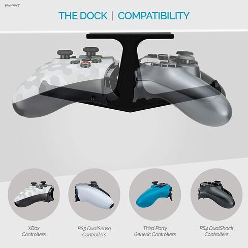 BRAINWAVZ [EOL] The Dock - حامل وحدة تحكم الألعاب المزدوجة أسفل حامل المكتب لأجهزة Xbox Series X وOne وPS5 وPS4 وSwitch وStreelseries ولوحة ألعاب الكمبيوتر والمزيد، بدون براغي، سهل التركيب، أسود [EOL] in Saudi Arabia