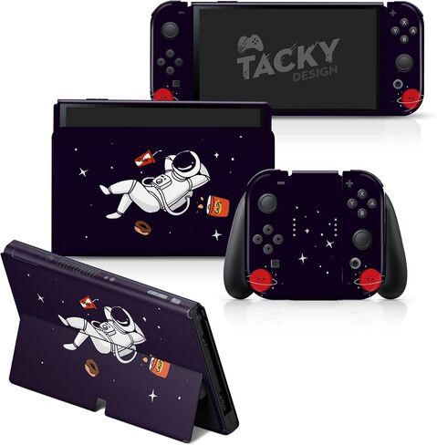 TACKY DESIGN Astronaut Skin Compatible with Nintendo Switch OLED Skin - Purple Vinyl 3M Nintendo Switch OLED Stickers Set - Cute Switch OLED Skin for Console, Dock, Joy Con Wrap - Decal Full Wrap in Saudi Arabia