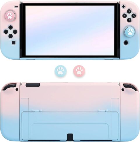 FANPL for Nintendo Switch OLED Case, Dockable Protective Case Cover for Switch OLED and Joy Con Controller with 2 Cat Paw Thumb Grips (Pink & Purple) in Kuwait