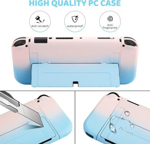 FANPL for Nintendo Switch OLED Case, Dockable Protective Case Cover for Switch OLED and Joy Con Controller with 2 Cat Paw Thumb Grips (Pink & Purple) in Kuwait