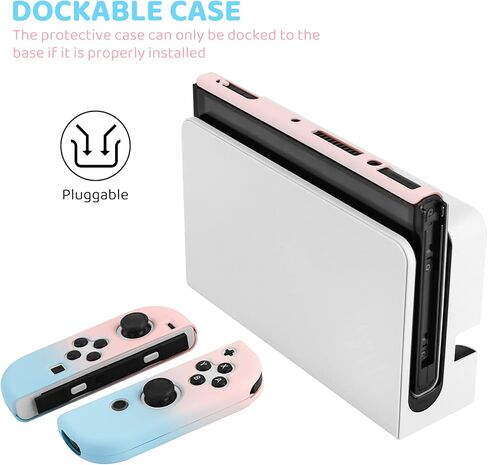 FANPL for Nintendo Switch OLED Case, Dockable Protective Case Cover for Switch OLED and Joy Con Controller with 2 Cat Paw Thumb Grips (Pink & Purple) in Kuwait