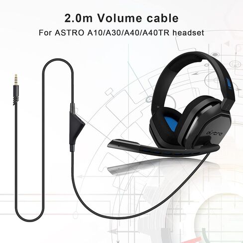 كابل سماعة رأس بديل A40 TR مع التحكم في مستوى الصوت متوافق مع سماعات الألعاب Astro A10 A40 A40tr A50، يعمل لجهاز Xbox One Play Station 4 PS5 (6.6 قدم) in Kuwait