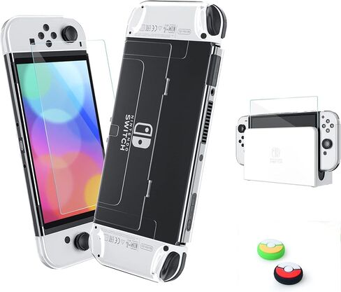 حافظة Innoc Switch OLED حافظة شفافة قابلة للإرساء وغطاء حماية مضاد للصدمات لجهاز Nintendo Switch OLED موديل 2021 مع واقي شاشة وأغطية إبهام، وقبضة مريحة in Kuwait