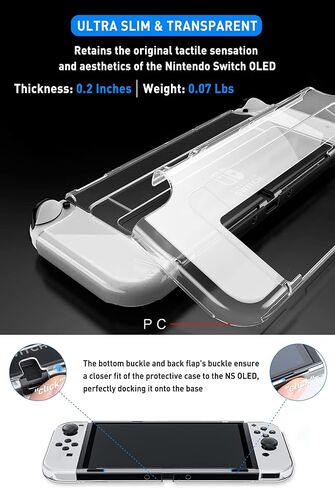 حافظة Innoc Switch OLED حافظة شفافة قابلة للإرساء وغطاء حماية مضاد للصدمات لجهاز Nintendo Switch OLED موديل 2021 مع واقي شاشة وأغطية إبهام، وقبضة مريحة in Kuwait