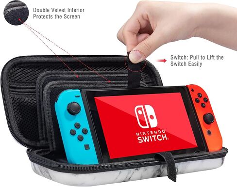 حافظة Vimorco Carry لجهاز Nintendo Switch، حافظة Switch OLED Model(2021)، حقيبة سفر محمولة مقاومة للصدمات مع 16 فتحة لبطاقة الألعاب لجهاز Nintendo Switch (رخام وردي) in Saudi Arabia