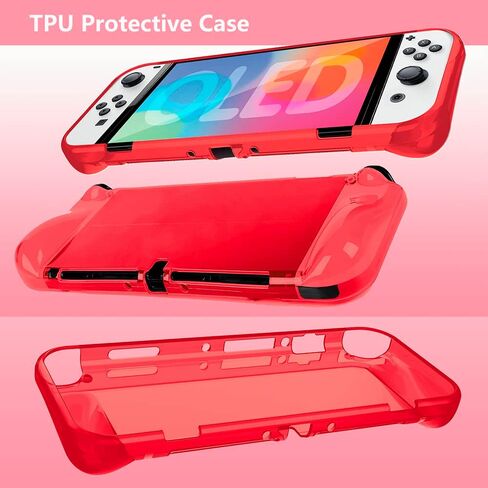 مجموعة ملحقات غطاء حافظة omarando TPU لجهاز Nintendo Switch (طراز OLED)، وحقيبة كتف للتبديل، مع واقي شاشة من الزجاج المقسى، وأغطية قبضة الإبهام. حافظة بطاقات الألعاب (بنفسجي شفاف) in Kuwait