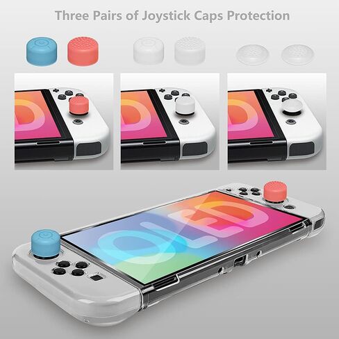 مجموعة ملحقات غطاء حافظة omarando TPU لجهاز Nintendo Switch (طراز OLED)، وحقيبة كتف للتبديل، مع واقي شاشة من الزجاج المقسى، وأغطية قبضة الإبهام. حافظة بطاقات الألعاب (بنفسجي شفاف) in Kuwait