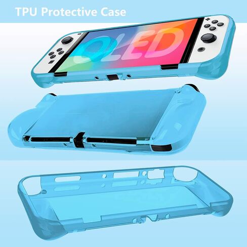 مجموعة ملحقات غطاء حافظة omarando TPU لجهاز Nintendo Switch (طراز OLED)، وحقيبة كتف للتبديل، مع واقي شاشة من الزجاج المقسى، وأغطية قبضة الإبهام. حافظة بطاقات الألعاب (بنفسجي شفاف) in Kuwait