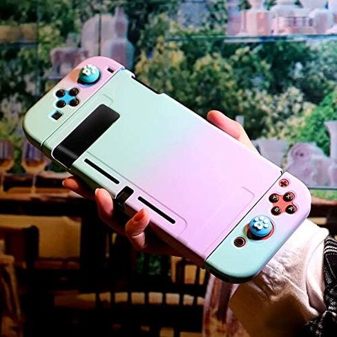 Switch Protective Case, Switch Hard Cover Case with Tempered Glass Screen Protector and Soft Thumb Grips - Blue White in Saudi Arabia