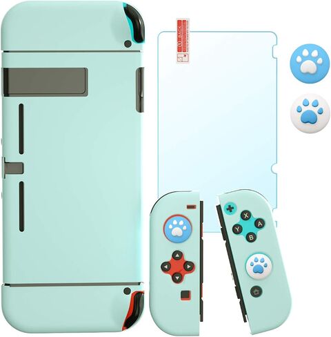 Switch Protective Case, Switch Hard Cover Case with Tempered Glass Screen Protector and Soft Thumb Grips - Blue White in Saudi Arabia
