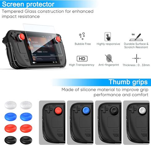 Protective Case for Steam Deck with Built-in Adjustable Kickstand, Upgraded Soft TPU Cover Case with Screen Protector & 8 Thumb Grips for Steam Deck Accessories, Anti-Scratch and Shock-Absorption in Kuwait