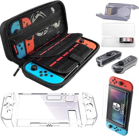 حقيبة حمل لجهاز نينتندو سويتش مع عبوتين من واقي الشاشة، عبوتين من حامل بطاقات الألعاب، حقيبة حمل صلبة محمولة للسفر تتسع لـ 20 خرطوشة ألعاب وملحقات وحدة تحكم نينتندو سويتش الأخرى in Kuwait