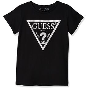 GUESS Girls' Short Sleeve Sugar Glitter Classic Triangle Logo T-Shirt in Kuwait