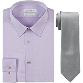 Calvin Klein Men's Slim Fit Herringbone Dress Shirt and Silver Spun Tie Combo in Kuwait