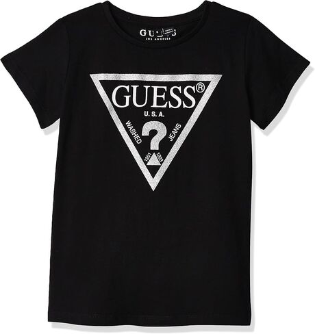 GUESS Girls' Short Sleeve Sugar Glitter Classic Triangle Logo T-Shirt in Saudi Arabia