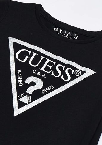 GUESS Girls' Short Sleeve Sugar Glitter Classic Triangle Logo T-Shirt in Saudi Arabia