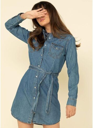 فستان نسائي من الدينيم الغربي بأكمام طويلة من Wrangler فستان كاجوال in Saudi Arabia