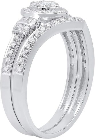 Dazzlingrock Collection 0.30 Carat (ctw) Round & Baguette Diamond Heart Shaped Engagement Ring Set 1/3 CT, Sterling Silver in Saudi Arabia