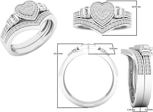Dazzlingrock Collection 0.30 Carat (ctw) Round & Baguette Diamond Heart Shaped Engagement Ring Set 1/3 CT, Sterling Silver in Saudi Arabia