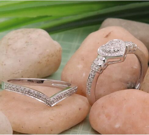 Dazzlingrock Collection 0.30 Carat (ctw) Round & Baguette Diamond Heart Shaped Engagement Ring Set 1/3 CT, Sterling Silver in Saudi Arabia