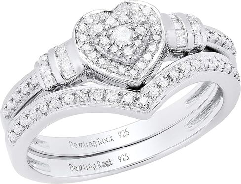 Dazzlingrock Collection 0.30 Carat (ctw) Round & Baguette Diamond Heart Shaped Engagement Ring Set 1/3 CT, Sterling Silver in Saudi Arabia