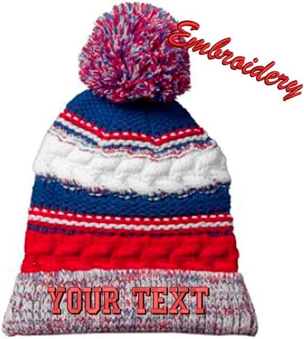 Personalized Pom Pom Beanie SCT21 / Custom Text Beanie/Embroidery Beanie/Embroidery Text Beanie in Kuwait