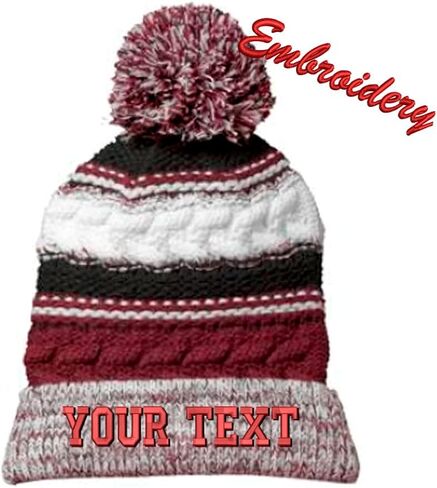 Personalized Pom Pom Beanie SCT21 / Custom Text Beanie/Embroidery Beanie/Embroidery Text Beanie in Kuwait